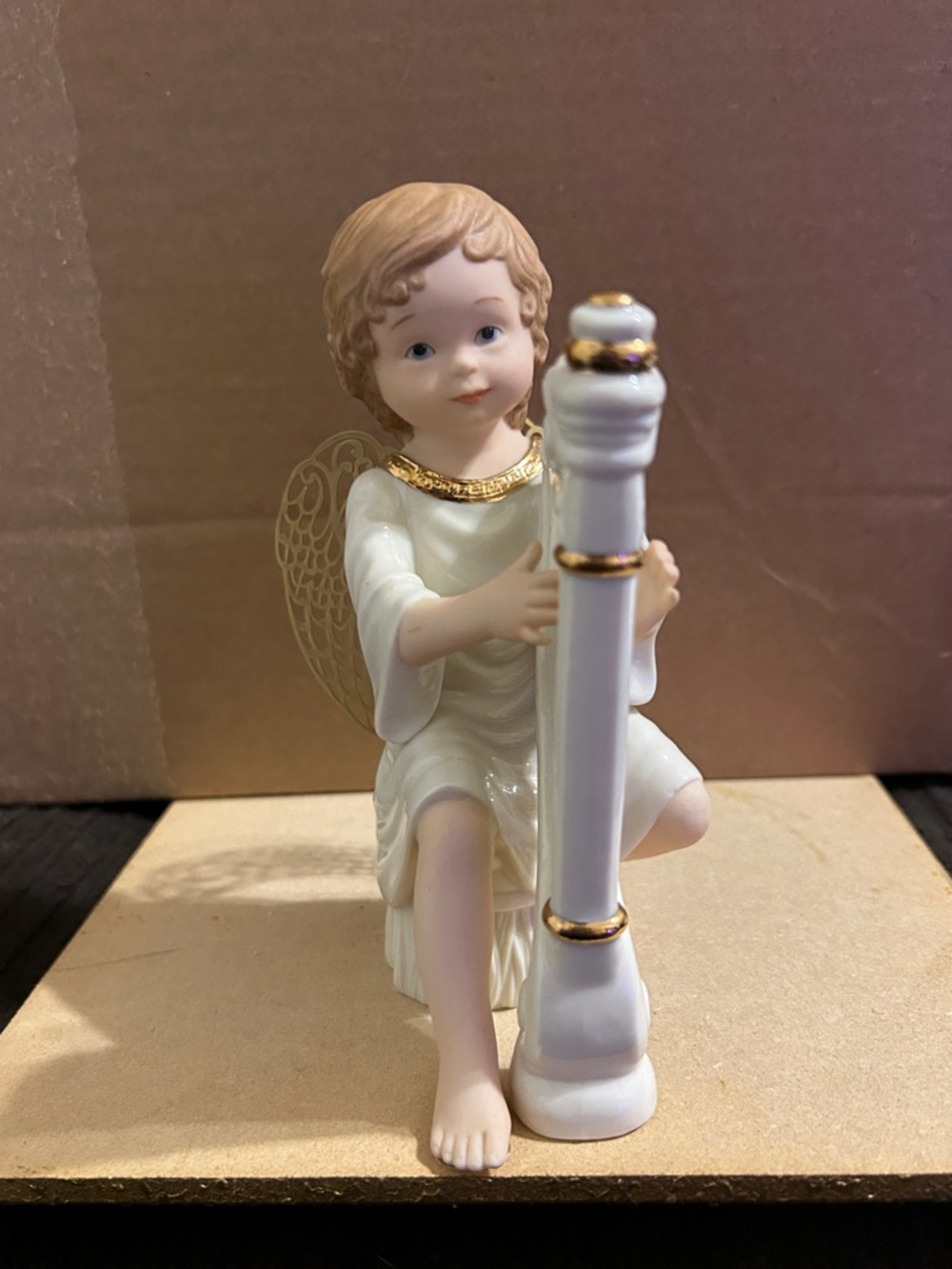 Lenox Little Graces HARMONY Porcelain Angel Figurine in White and Gold with Harp